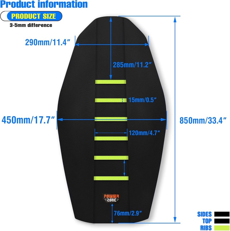 MCHMFG Motorcycle Universal Seat Cover Non-Slip Rubber Striped Gripper Soft Sewing for CRF WR WRF RMZ YZF SXF EXC EXC XC SX CR KLX Dirt Pit Bike Motocross Off Road Motorbike (Neon Yellow) - Image 4